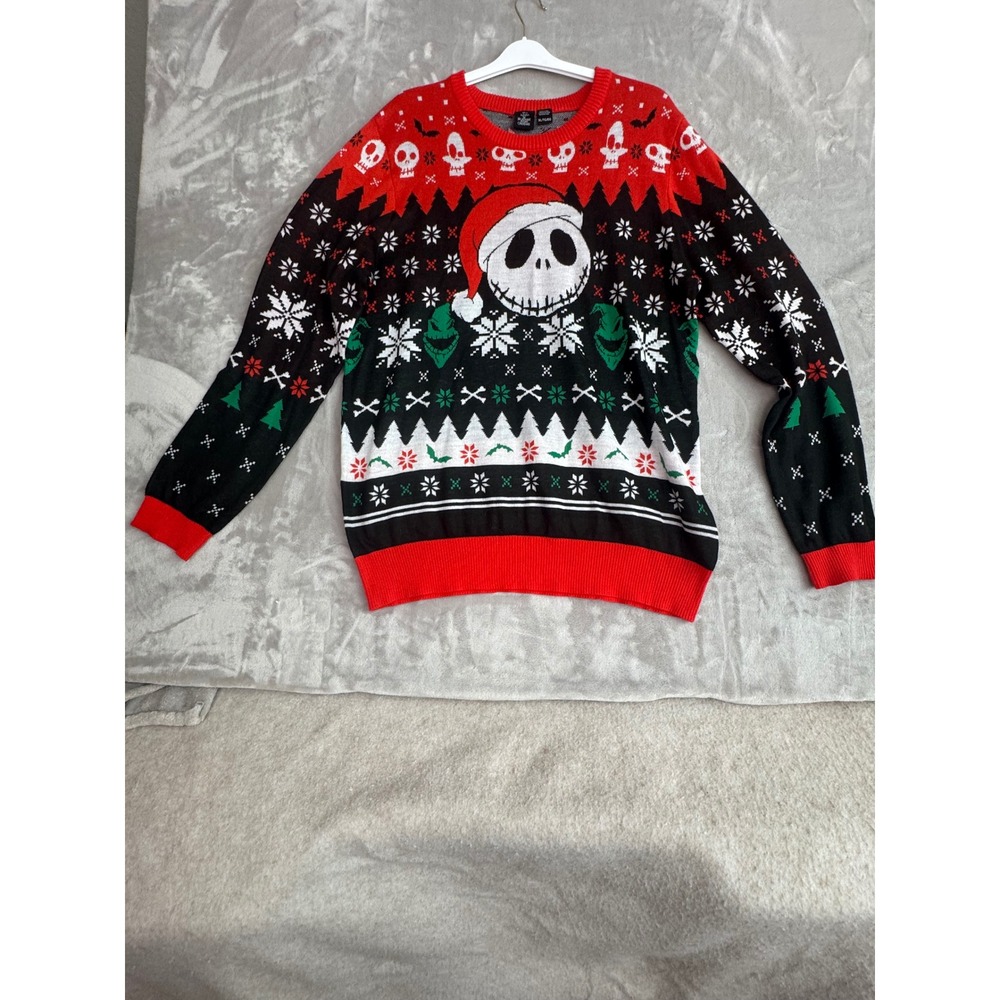 Disney Nightmare Before Christmas Jack Skellington‎ Ugly Sweater XL Red Black